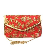 Clutch with Chain Golden Embroidered for Women&#39;s ( Red) - £25.79 GBP