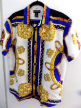 NEW Silver Stone  Baroque Gold Italian Designer Style Men Shirt Size XL - $51.42