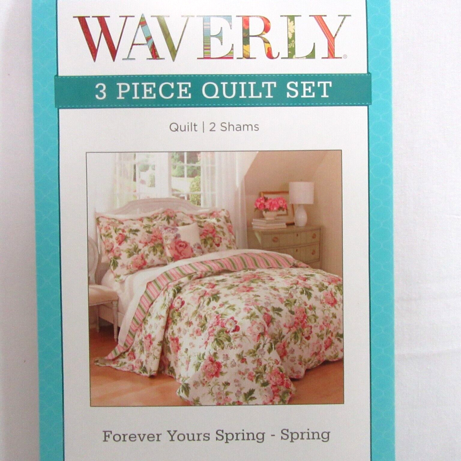 Waverly Forever Yours Spring Pink Floral 3-PC Scalloped King Quilt Set - $220.00