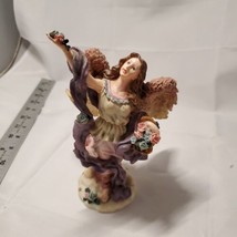 Angel Resin Figurine Pink Dress Pastel Roses Outstretched Arm &amp; Wings~6.5&quot; - £8.71 GBP