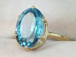 10k Yellow Gold Blue Topaz 5.80 tcw Solitaire Band Cocktail Engagement Ring - £432.82 GBP