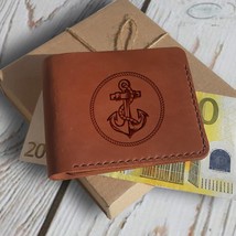 50th Birthday Gift for Men. Personalized Engraved Anchor Custom Leather Wallet - $45.00