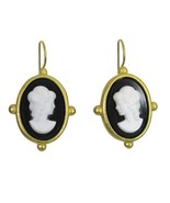 Vintage Gold Black Cameo Head Hook Earrings Signed C Stein - £11.89 GBP