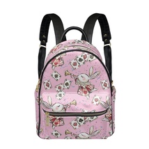 Bunny in Pink Wonderland PU Leather Leisure Backpack School Daypack - £29.09 GBP