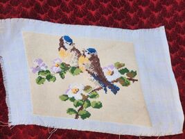 Cute vintage tapestry needlepoint, handmade finished gobelin, sparrows o... - $20.00