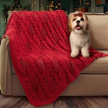  Valentines Decorations Red Cable Knit Wool Throw Blanket Soft Cozy and Lightwei - £32.05 GBP