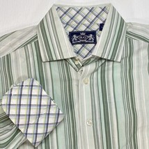 Robert Graham Shirt Mens Large Green Striped Flip Cuff Contrast Spread Collar - £23.10 GBP