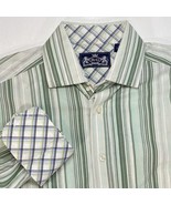 Robert Graham Shirt Mens Large Green Striped Flip Cuff Contrast Spread Collar - $29.33