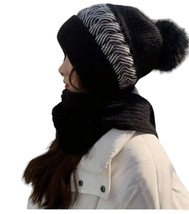 Knitted Integrated Cap Scarf Windproof Neck Warmer Beanie Hat Scarf  Women - £8.55 GBP