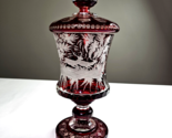 Antique Large Bohemian Ruby Stained Cut to Clear Stag Hunting Scene Urn ... - $1,000.00