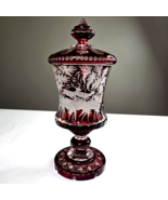 Antique Large Bohemian Ruby Stained Cut to Clear Stag Hunting Scene Urn ... - £786.38 GBP