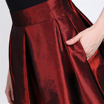 Burgundy Taffeta Maxi Skirt Outfit Women A-line Custom Plus Size Taffeta Skirt image 3