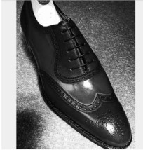 New Handmade Men black formal wingtip shoes, Men spectator black dress shoes - £115.07 GBP