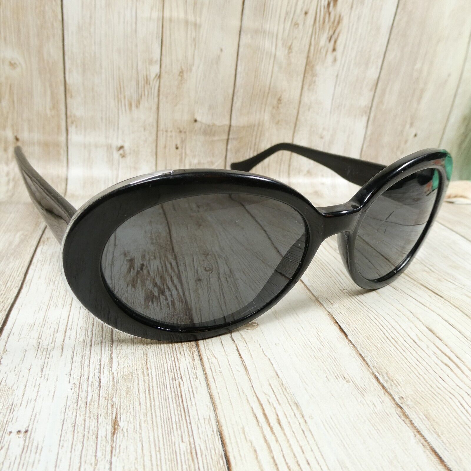 Primary image for Vintage Liz Claiborne Black Oval Sunglasses w/ Chrome Trim - 12224 - FRAME ONLY