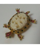 Vintage Signed DeNicola Gold-tone Multi-color Rhinestone Turtle Brooch Rare! - $84.15