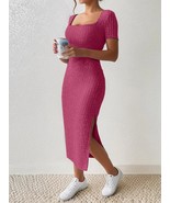 square neck hip-covering mid-length short-sleeved versatile knitted slit... - €5,43 EUR