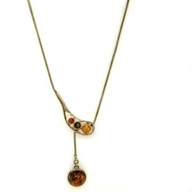 Vintage Sterling Sign 925 Multi Colored Amber Stone Rare Lariat Necklace 23 1/4 - £55.39 GBP