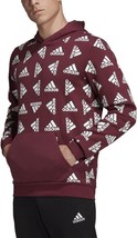 Adidas Men&#39;s Brand Love All Over Print Pull Over Hoodie Victory Crimson Sz S NWT - £38.54 GBP