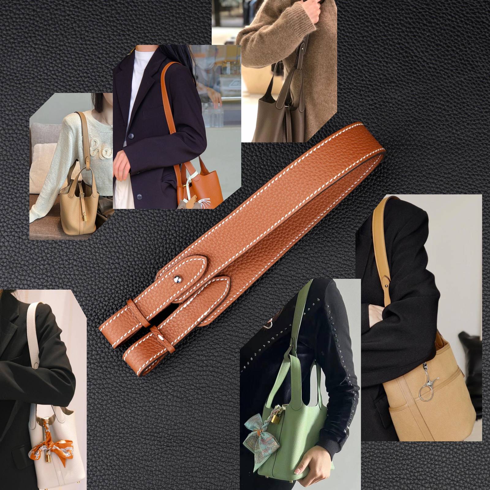 3.0cm width togo leather shoulder strap for Picotin Lock Bag,crossbody strap in