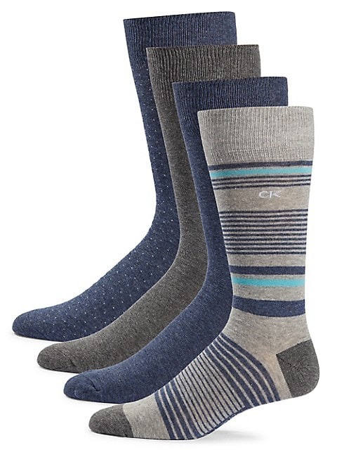 Calvin Klein Mens Dress Crew Socks, Pack of 4 Assorted Colors-7-12
