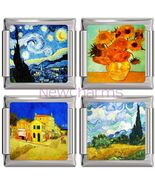 Set of 4 Van Gogh Painting Italian Charms - Starry Night Sunflowers Yell... - $14.73