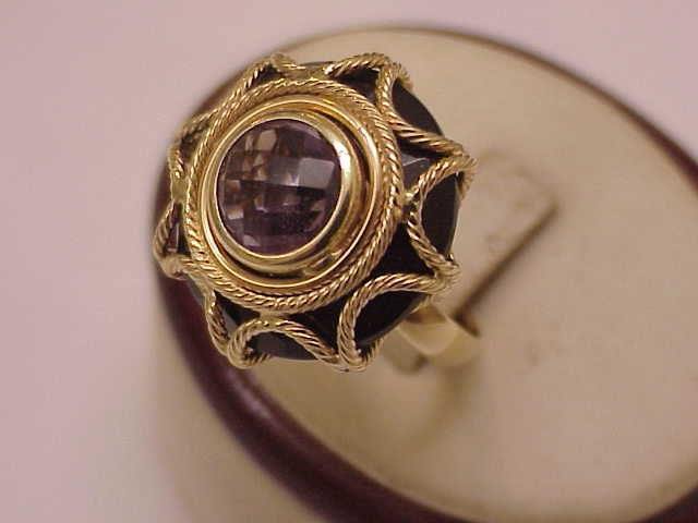 Primary image for Estate  Designer  Milor 14k Yellow Gold Amethyst Enamel Ornate Ring