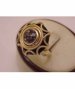 Estate  Designer  Milor 14k Yellow Gold Amethyst Enamel Ornate Ring - $1,655.95 CAD