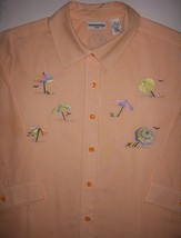 Breckenridge Striped Tropical Beach Umbrella Bird Embroidery Button Up S... - $25.03