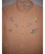 Breckenridge Striped Tropical Beach Umbrella Bird Embroidery Button Up S... - £19.68 GBP