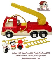 1988 Fisher Price Fire Truck 2361 with Ladders + Little People 6 pc Asso... - $29.95