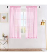 Sheer Window Curtains, Rods Pocket Voile Fabric 52” x 45”, Set of 2, Pink - $18.80