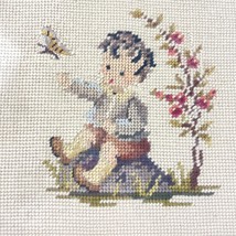 Finished Cross Stitch Hummel Boy and Butterfly 14 x 13&quot; - $26.72