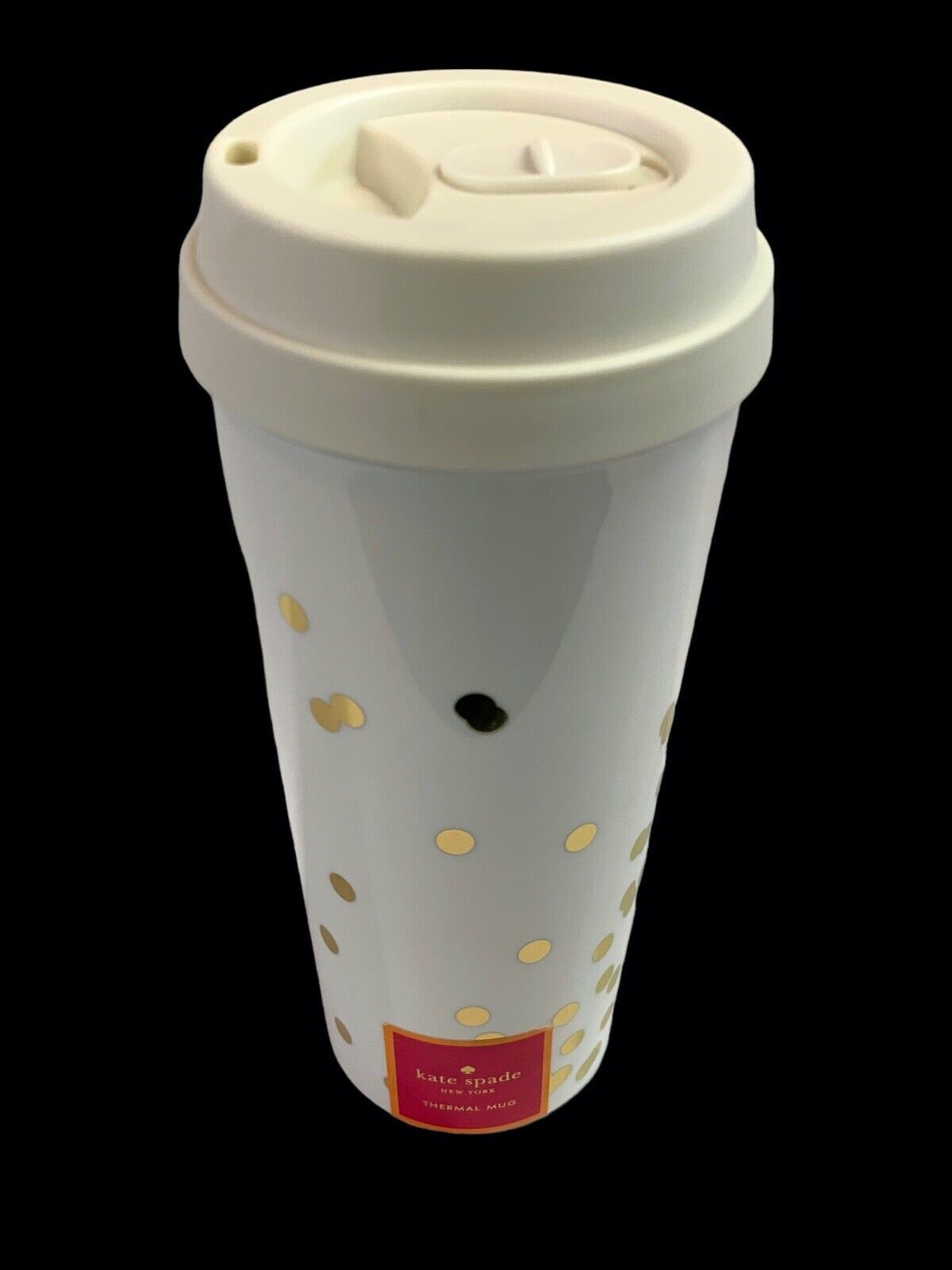 Kate Spade Thermal Travel Mug Cup Coffee Tea Tumbler Insulated Gold Dot 16oz NEW - $17.99