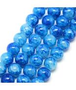Crackle Glass Beads 8mm Royal Blue Veined Bulk Jewelry Supplies Mix Uniq... - $2.64