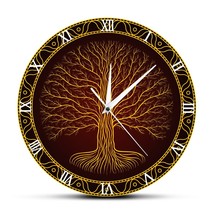 Nordic Sacred Symbol Tree Wall Clock Tree Of Life Viking Mystic Amulet Wall Art  - $40.80