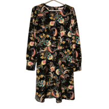 Loft Womens Shift Dress Black Floral Stretch Jewel Neck Long Cuff Sleeve Tall 6T - £15.52 GBP