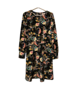 Loft Womens Shift Dress Black Floral Stretch Jewel Neck Long Cuff Sleeve... - £15.58 GBP