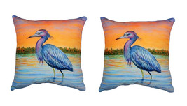 Pair of Betsy Drake Heron &amp; Sunset No Cord Pillows 18 Inch X 18 Inch - £62.29 GBP
