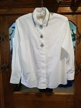 Brooks Brothers White Shirt Blouse Womens Size 10 Nautical Embroidery Vintage - £38.33 GBP