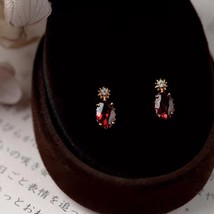 14K Gold Ruby Palm Stud Earrings- S925, small, July Stone, gift, red, gift, star - £32.53 GBP