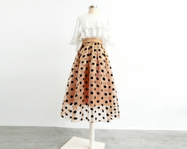 Summer Khaki Polka Dot Skirt Women Plus Size A-line Organza Midi Skirt image 8