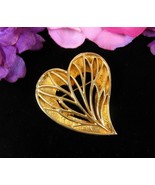 Vintage Valentine HEART PIN Openwork BROOCH Love Lacy Leaves Front Goldt... - $15.83