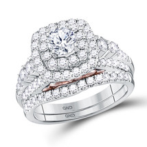 14kt White Gold Round Diamond Halo Bridal Wedding Engagement Ring Set Certified - £3,195.82 GBP