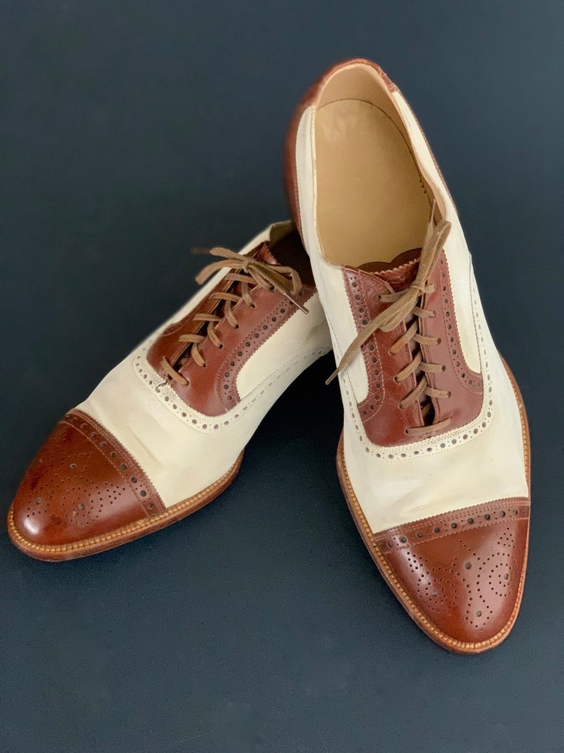 Men's Shoes Oxford Two Tone Brown White Brogue Toe Premium Quality Leather