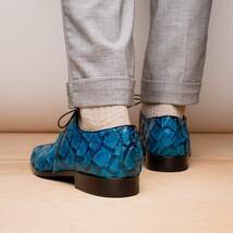 Olivieri Caribbean Genuine Pirarucu Exotic Lace-Up Oxford Blue image 12