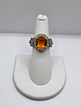 Large Simulated Fire Opal and CZ Sterling Silver Ring sz 6.5 - $30.00