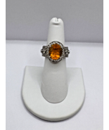 Large Simulated Fire Opal and CZ Sterling Silver Ring sz 6.5 - $30.00