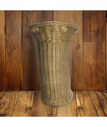 Vintage Wicker Tall Umbrella Basket 15.5&quot; high Painted Gold Decorative R... - £15.69 GBP
