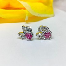 Minnie Mouse Simulated Ruby Stud Earrings 14k White Gold Plated 925 Silver - £54.22 GBP