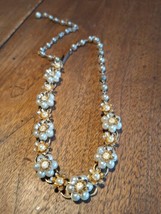 Vintage Faux Pearl Rhinestone Flower Shaped Necklace Collar Adjustable C... - $14.84